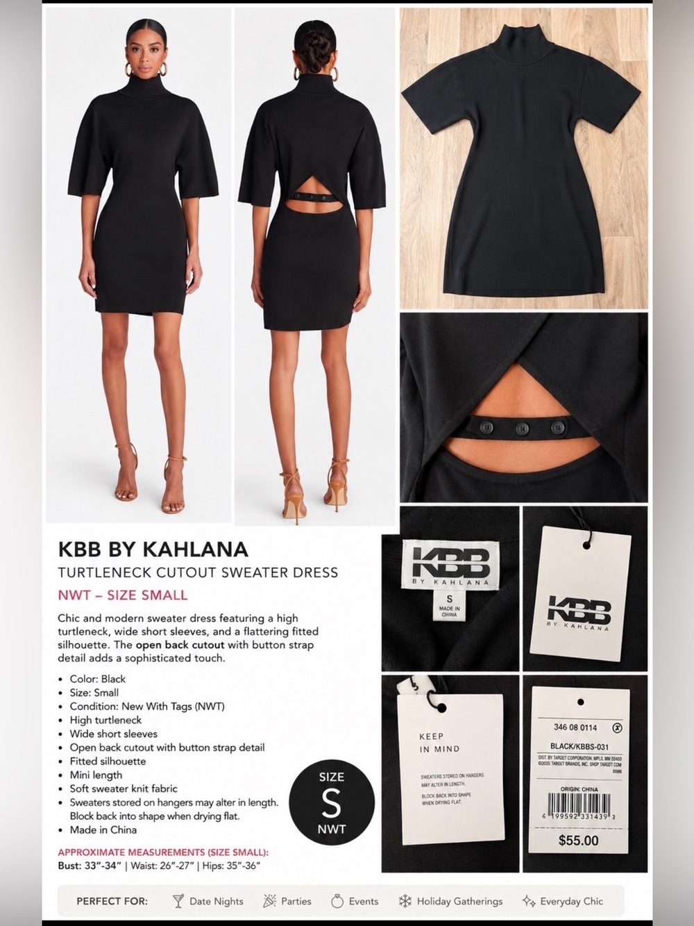 KBB by Kahlana Turtleneck Cutout Sweater Dress – NWT – Size Small